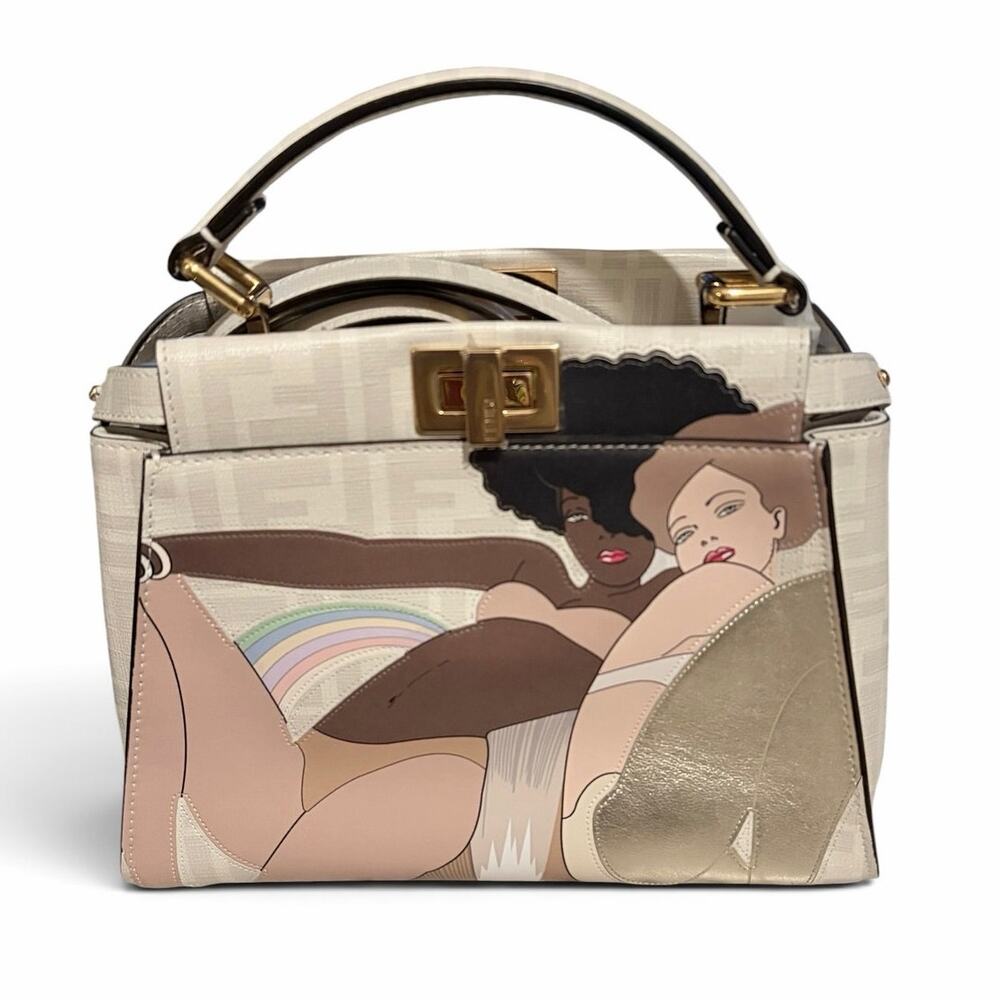 Fendi Peekaboo Mini Disco Dance Antonio Lopez Intarsio Pearl Leather Crossbody